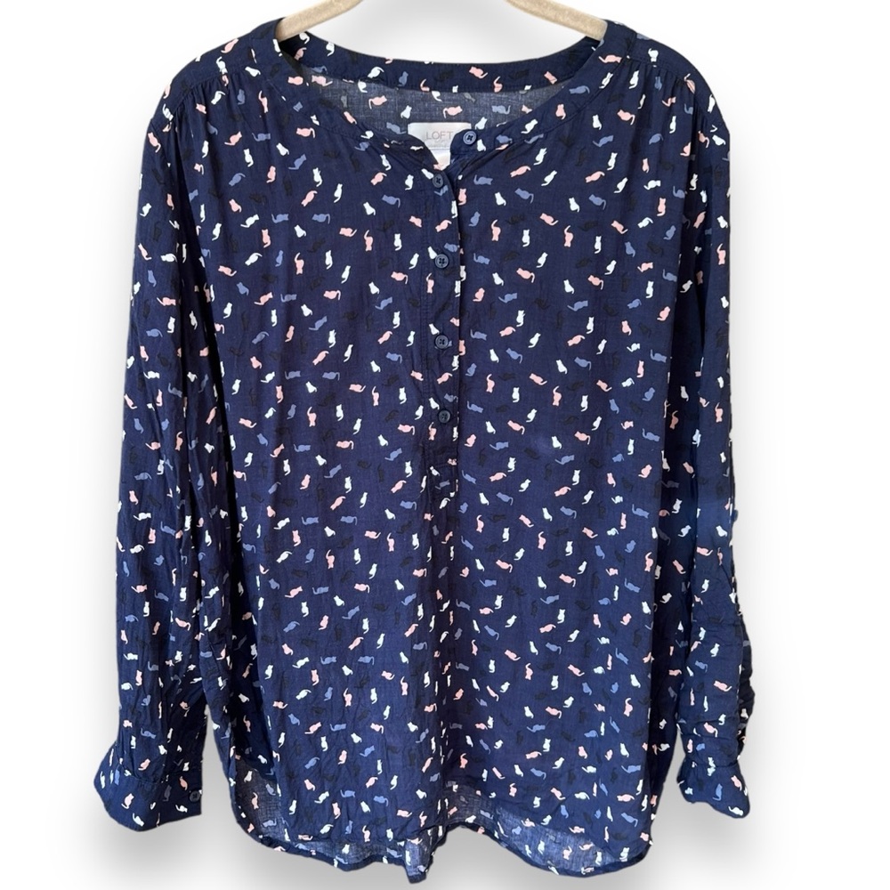 LOFT Outlet | Collarless Popover Cat Blouse - Size L